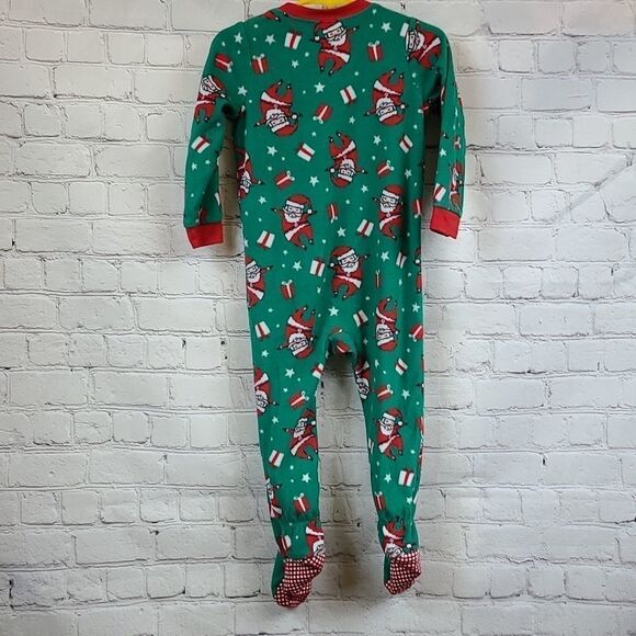 Christmas Santa Boy 24M Baby Toddler FLEECE Footed Winter PJs Pajama Green Red - Picture 6 of 6